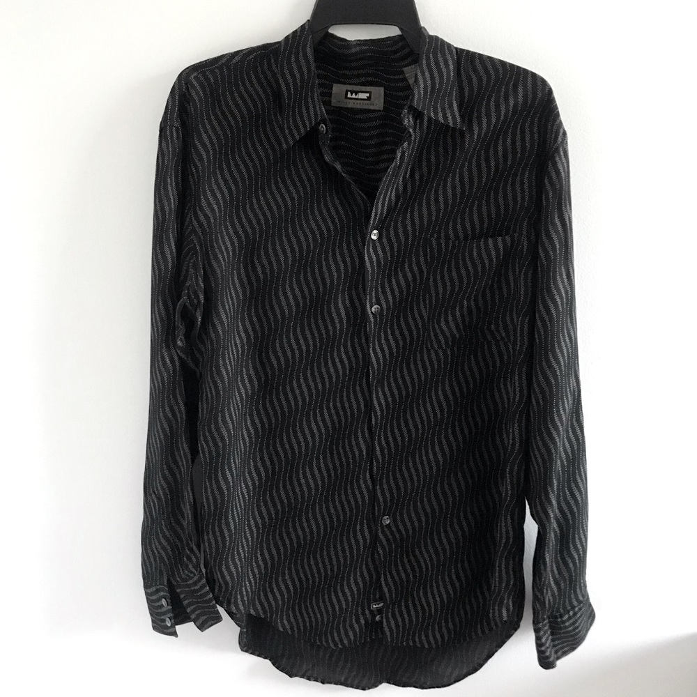 Wilke-Rodriguez Vintage Men’s Black & Beige Long Sleeve  Button Down Shirt Y2K